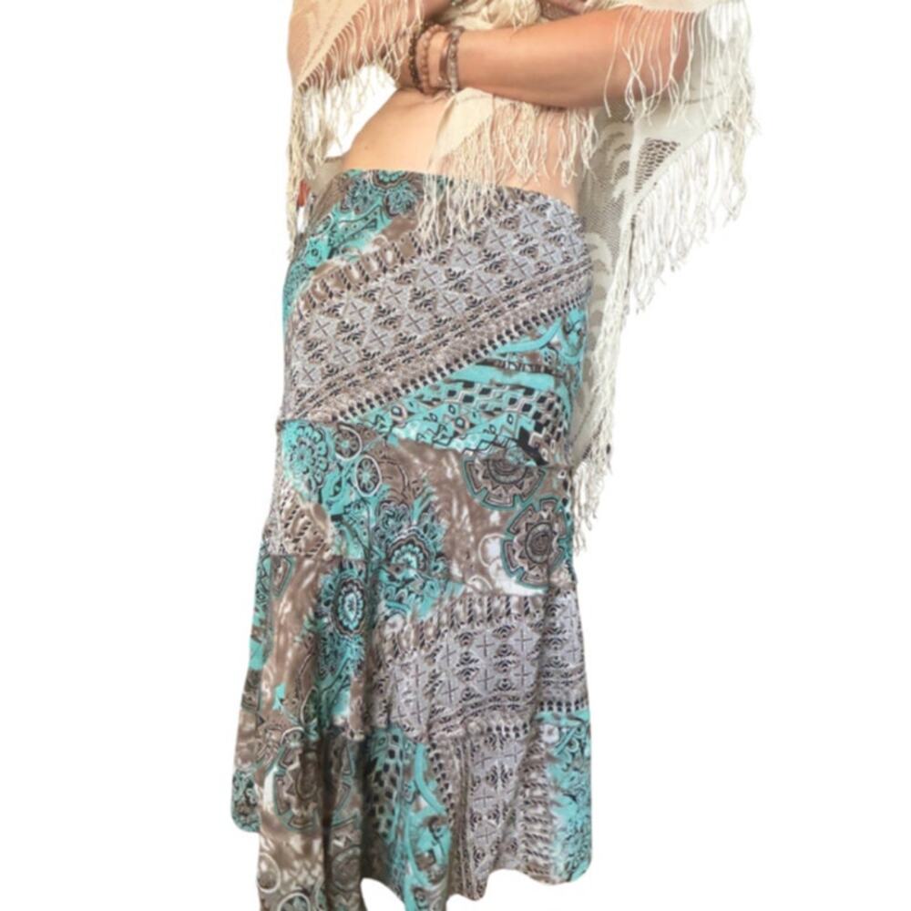 Vintage Boho Tiered Patchwork Convertible Midi Skirt